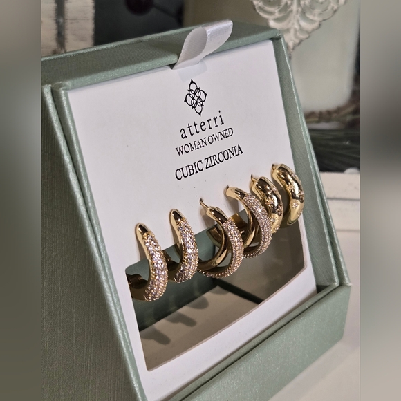 Atterri Gold Cubic Zirconia Hoop Earrings - Picture 2 of 4